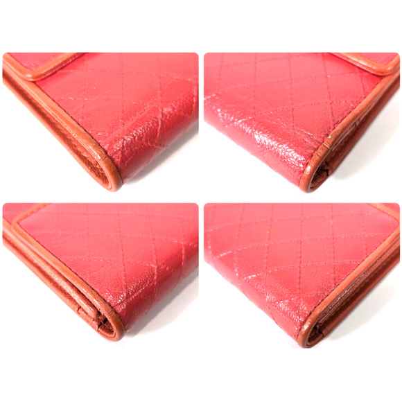 RARE Authentic CHANEL Wallet Red Orange Leather Bicolore CC W/Box - Picture 7 of 11